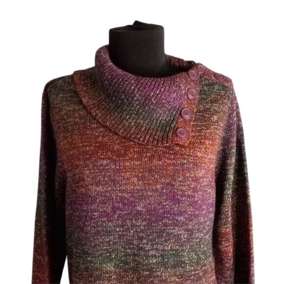 Dress Barn Size L Womens Multicolor Button Cowl Neck Sweater Acrylic Polyester - Picture 2 of 11